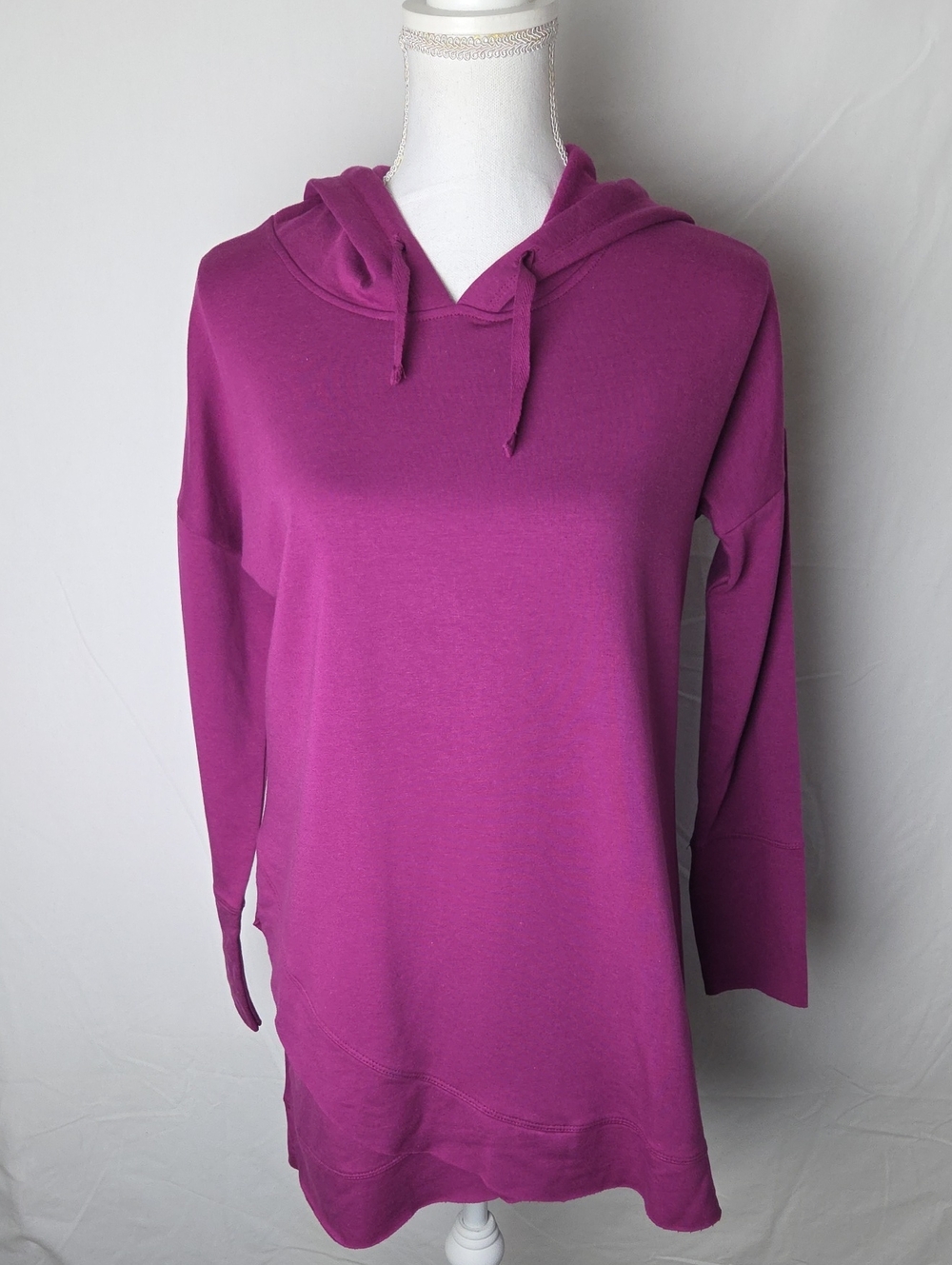 Soft Surroundings Hoodie Tunic - Magenta Fleece Inside Womens XL Fall Cozy